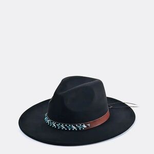 Black Fedora Hat with Turquoise Beaded Band